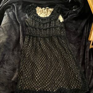 Maude Black Crochet Overlay Dress with Cream Lining